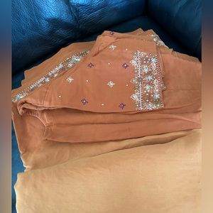 Crepe Silk Saree - Orange/Cream